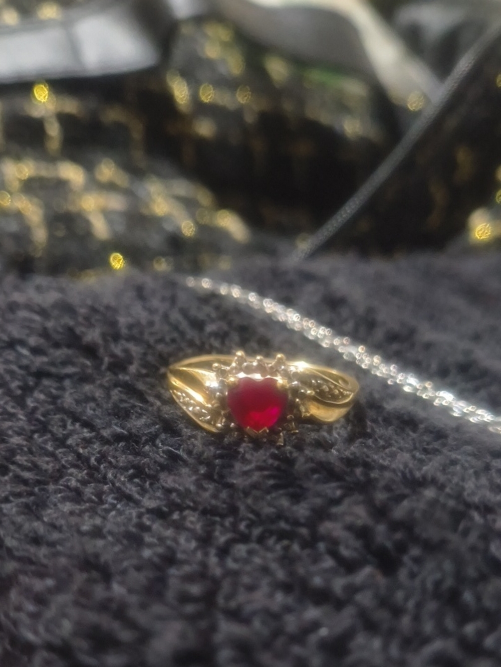 Gold-Tone Red Stone Ring Like New